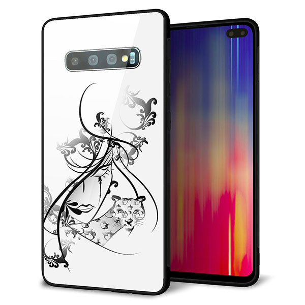 docomo ギャラクシー S10+ SC-04L 強化ガラス&TPUスマホケース ガラプリ【VA832 パンサーと美女】
