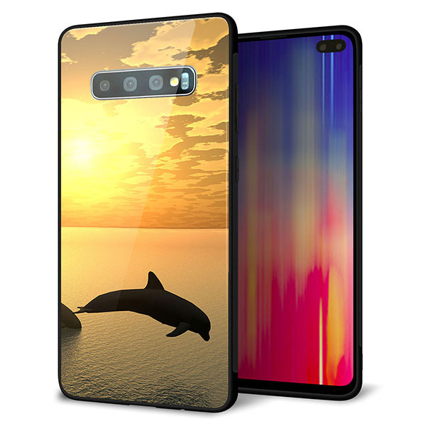docomo ギャラクシー S10+ SC-04L 強化ガラス&TPUスマホケース ガラプリ【VA845 夕暮れのドルフィン】