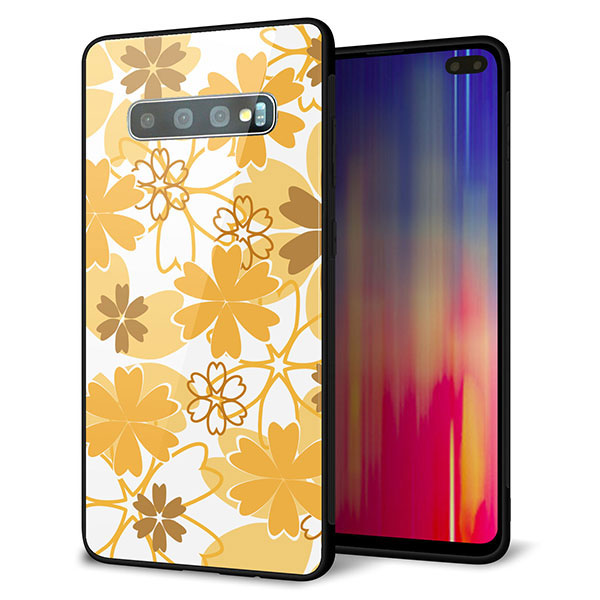 docomo ギャラクシー S10+ SC-04L 強化ガラス&TPUスマホケース ガラプリ【VA959 重なり合う花 オレンジ】
