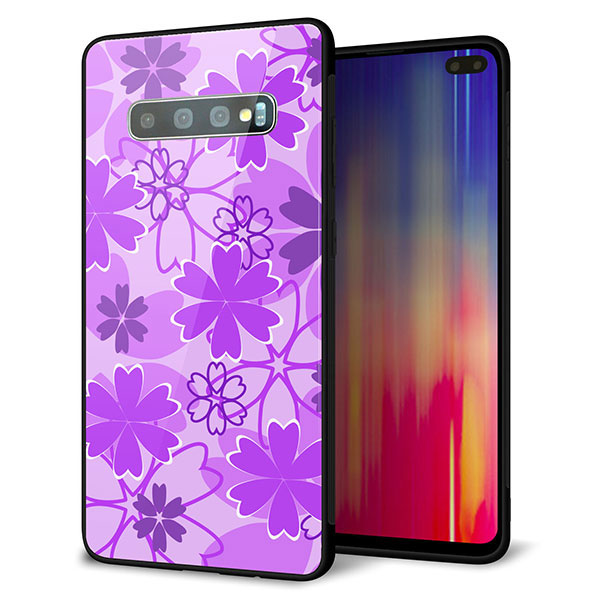 docomo ギャラクシー S10+ SC-04L 強化ガラス&TPUスマホケース ガラプリ【VA960 重なり合う花 パープル】