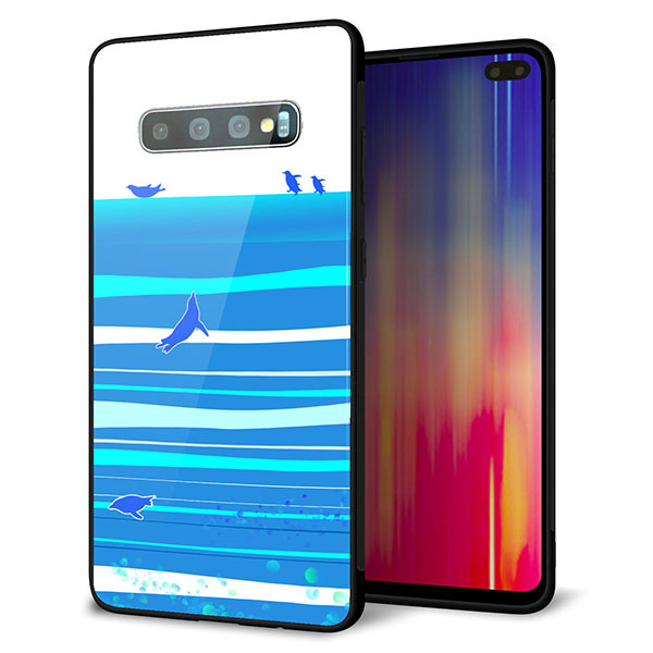 docomo ギャラクシー S10+ SC-04L 強化ガラス&TPUスマホケース ガラプリ【YB920 ペンギン01】