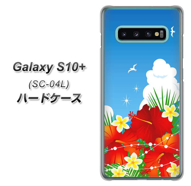 docomo ギャラクシー S10+ SC-04L 高画質仕上げ 背面印刷 ハードケース【VA821 ハイビスカスと青空】