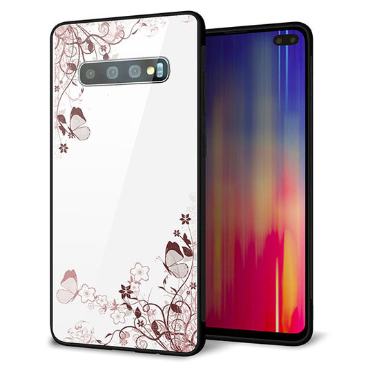 docomo ギャラクシー S10+ オリンピック限定モデル SC-05L 強化ガラス&TPUスマホケース ガラプリ【142 桔梗と桜と蝶】