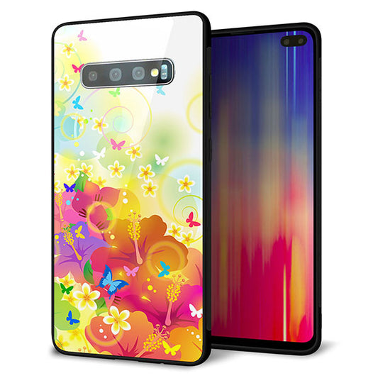 docomo ギャラクシー S10+ オリンピック限定モデル SC-05L 強化ガラス&TPUスマホケース ガラプリ【647 ハイビスカスと蝶】