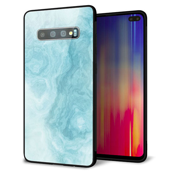 docomo ギャラクシー S10+ オリンピック限定モデル SC-05L 強化ガラス&TPUスマホケース ガラプリ【KM868 大理石BL】