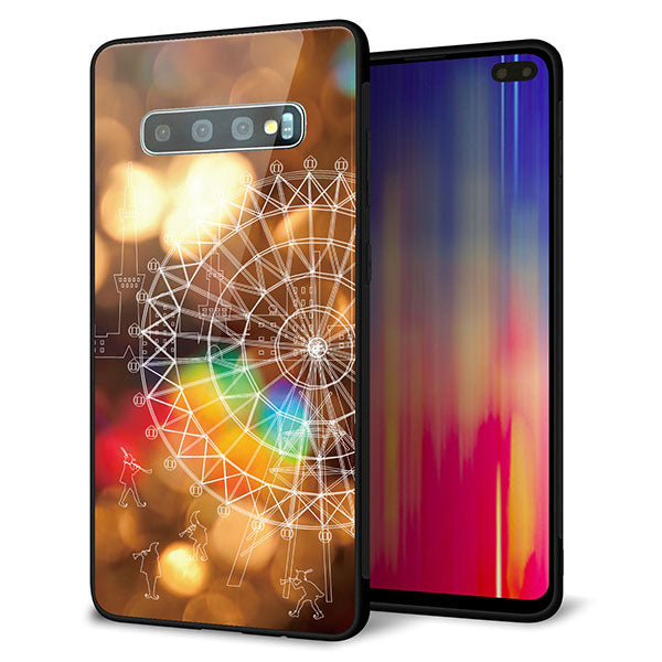 docomo ギャラクシー S10+ オリンピック限定モデル SC-05L 強化ガラス&TPUスマホケース ガラプリ【KM884 観覧車と笛吹】