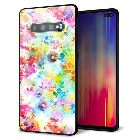 docomo ギャラクシー S10+ オリンピック限定モデル SC-05L 強化ガラス&TPUスマホケース ガラプリ【SC876 リバティプリント プレスドフラワー(ホワイト)】