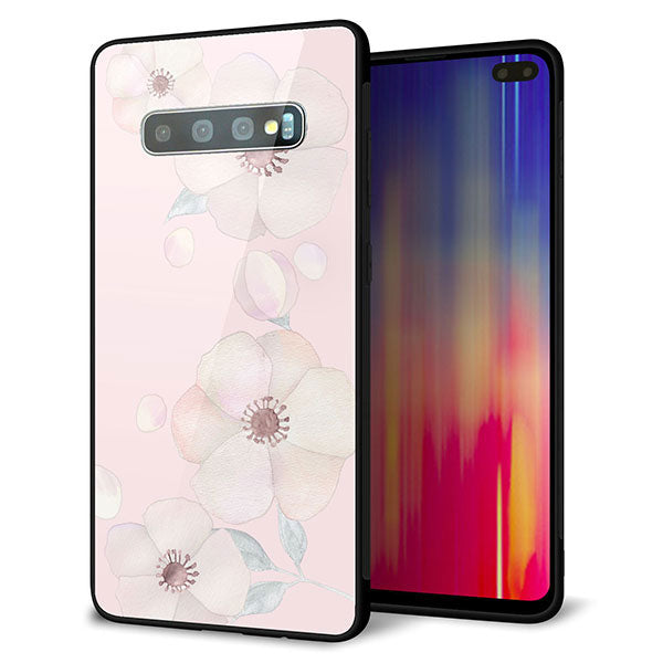 docomo ギャラクシー S10+ オリンピック限定モデル SC-05L 強化ガラス&TPUスマホケース ガラプリ【SC949 ドゥ・フルール(オフピンク)】