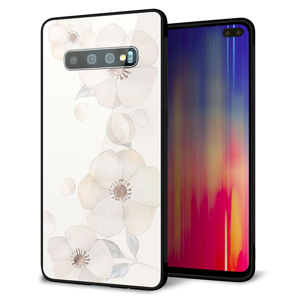 docomo ギャラクシー S10+ オリンピック限定モデル SC-05L 強化ガラス&TPUスマホケース ガラプリ【SC952 ドゥ・フルール(セピア)】