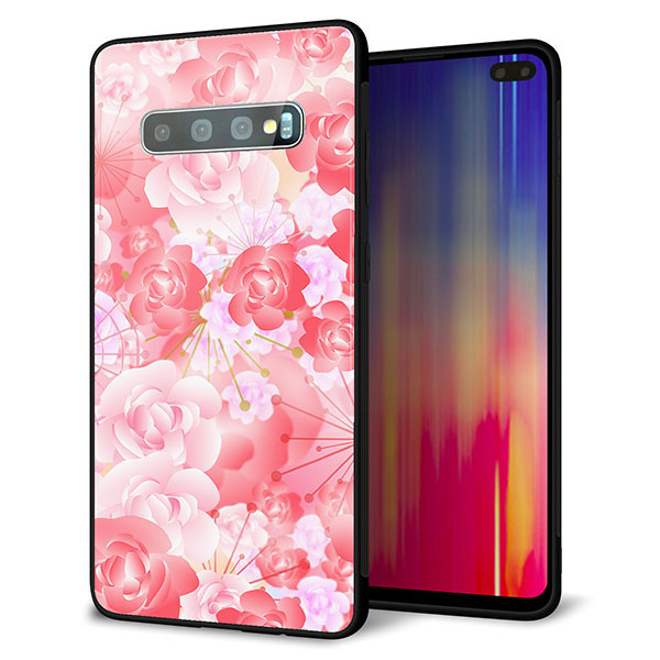 docomo ギャラクシー S10+ オリンピック限定モデル SC-05L 強化ガラス&TPUスマホケース ガラプリ【VA817 はんなり色の華】