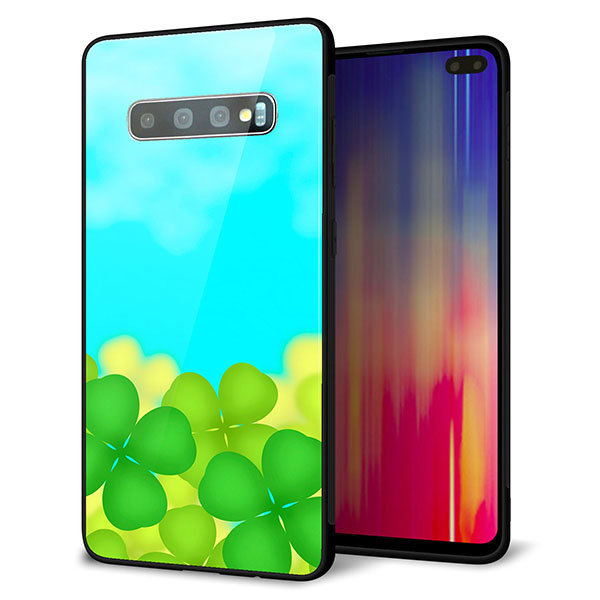 docomo ギャラクシー S10+ オリンピック限定モデル SC-05L 強化ガラス&TPUスマホケース ガラプリ【VA820 四葉のクローバー畑】