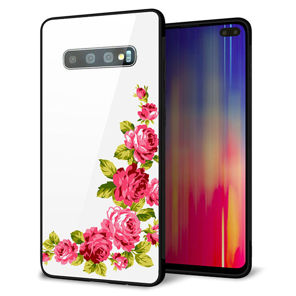 docomo ギャラクシー S10+ オリンピック限定モデル SC-05L 強化ガラス&TPUスマホケース ガラプリ【VA825 バラのフレーム(白)】