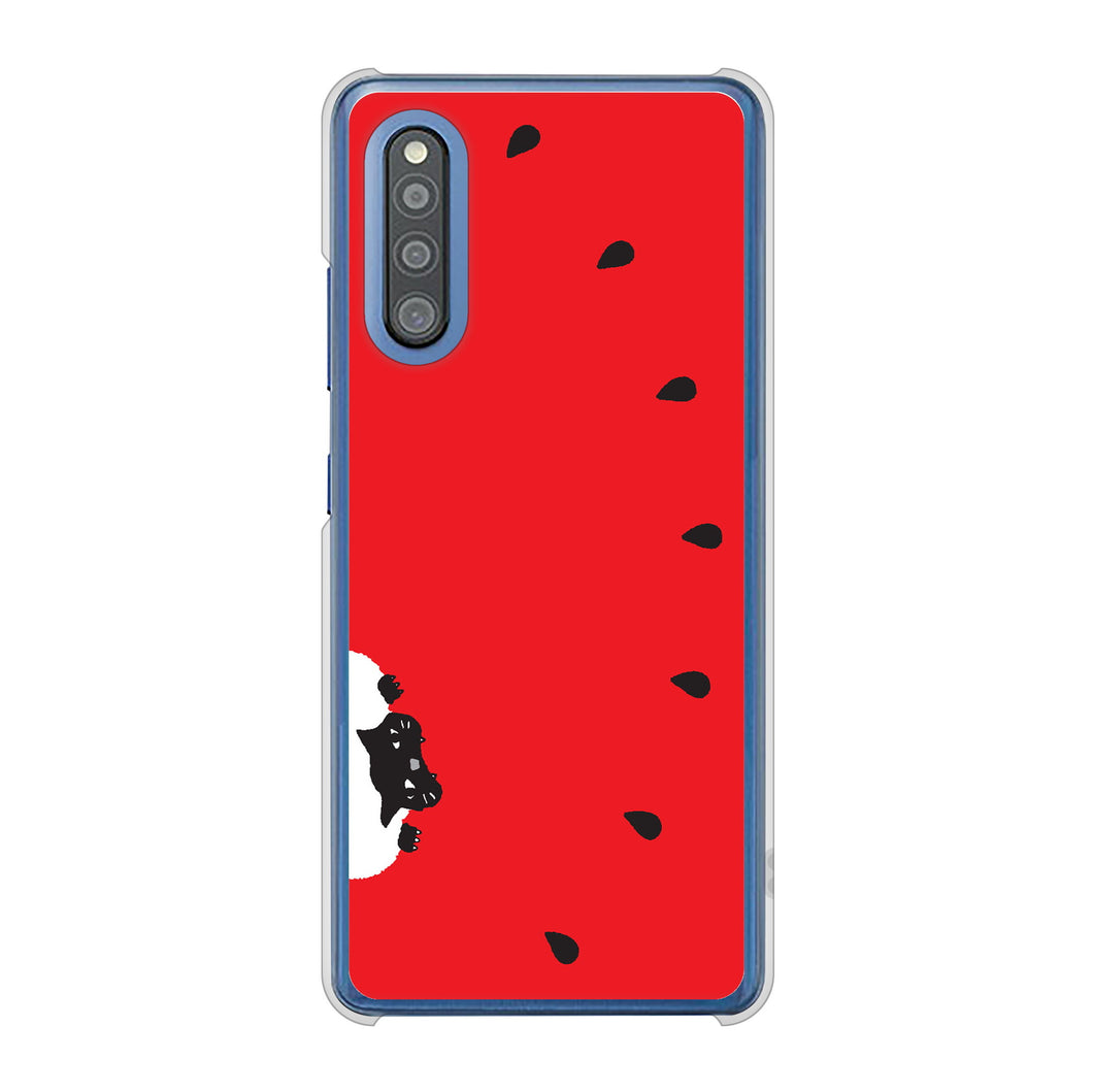 Galaxy A41 SC-41A docomo 高画質仕上げ 背面印刷 ハードケース すいかをかじるネコ
