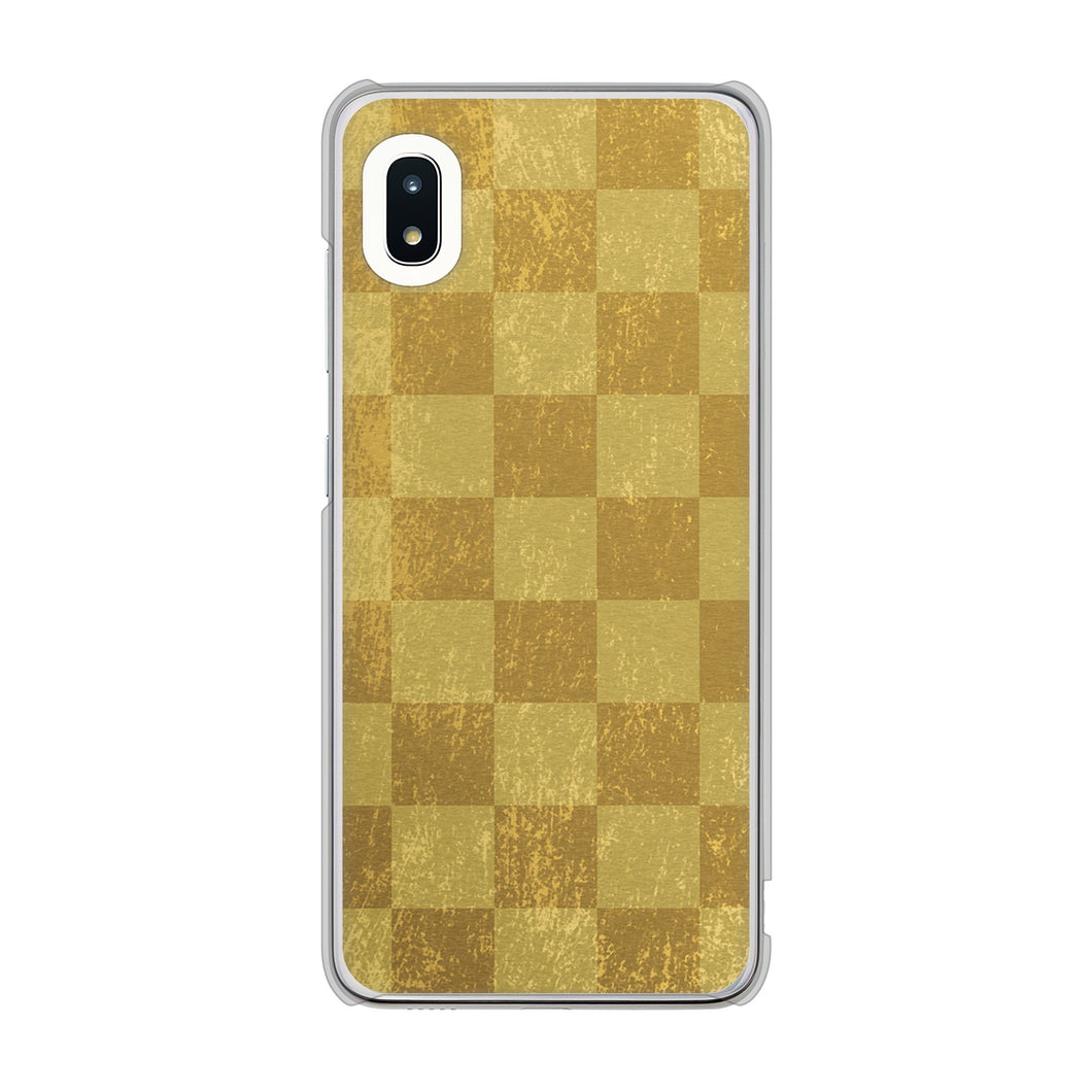 Galaxy A21 SC-42A docomo 高画質仕上げ 背面印刷 ハードケース 【619 市松模様—金(骨董風に傷んだイメージ)】
