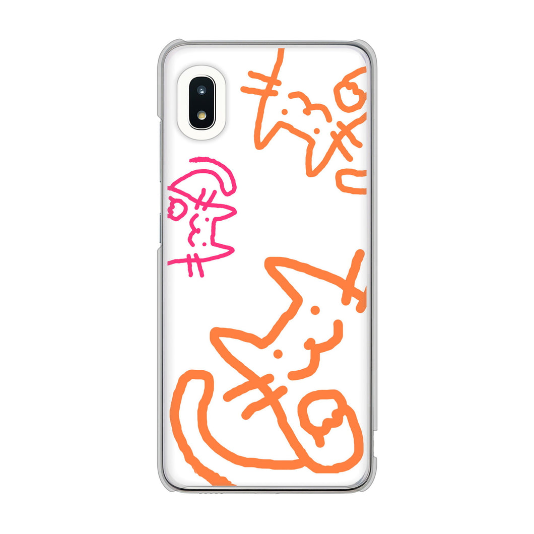 Galaxy A21 SC-42A docomo 高画質仕上げ 背面印刷 ハードケース 【1098 手まねきする3匹のネコ】