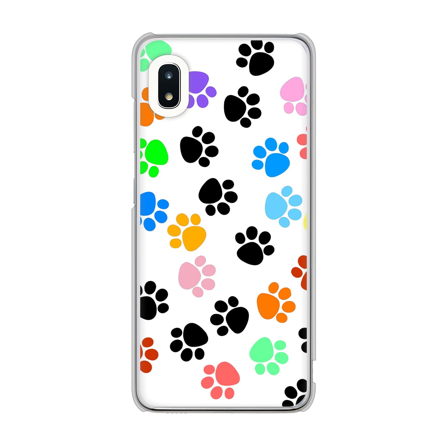 Galaxy A21 SC-42A docomo 高画質仕上げ 背面印刷 ハードケース 【1108 あしあとカラフル】