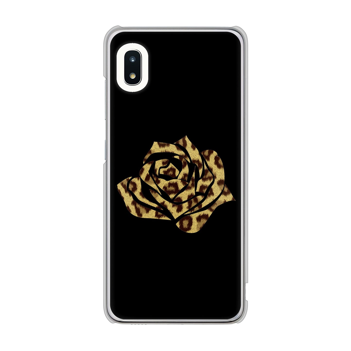 Galaxy A21 SC-42A docomo 高画質仕上げ 背面印刷 ハードケース 【1184 ヒョウのバラ(茶)】