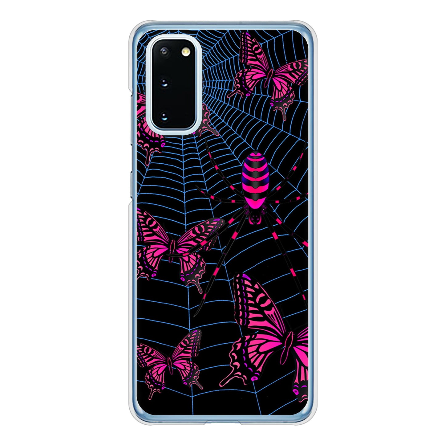 Galaxy S20 5G SC-51A docomo 高画質仕上げ 背面印刷 ハードケース むかいあぐる 蜘蛛の巣に舞う蝶