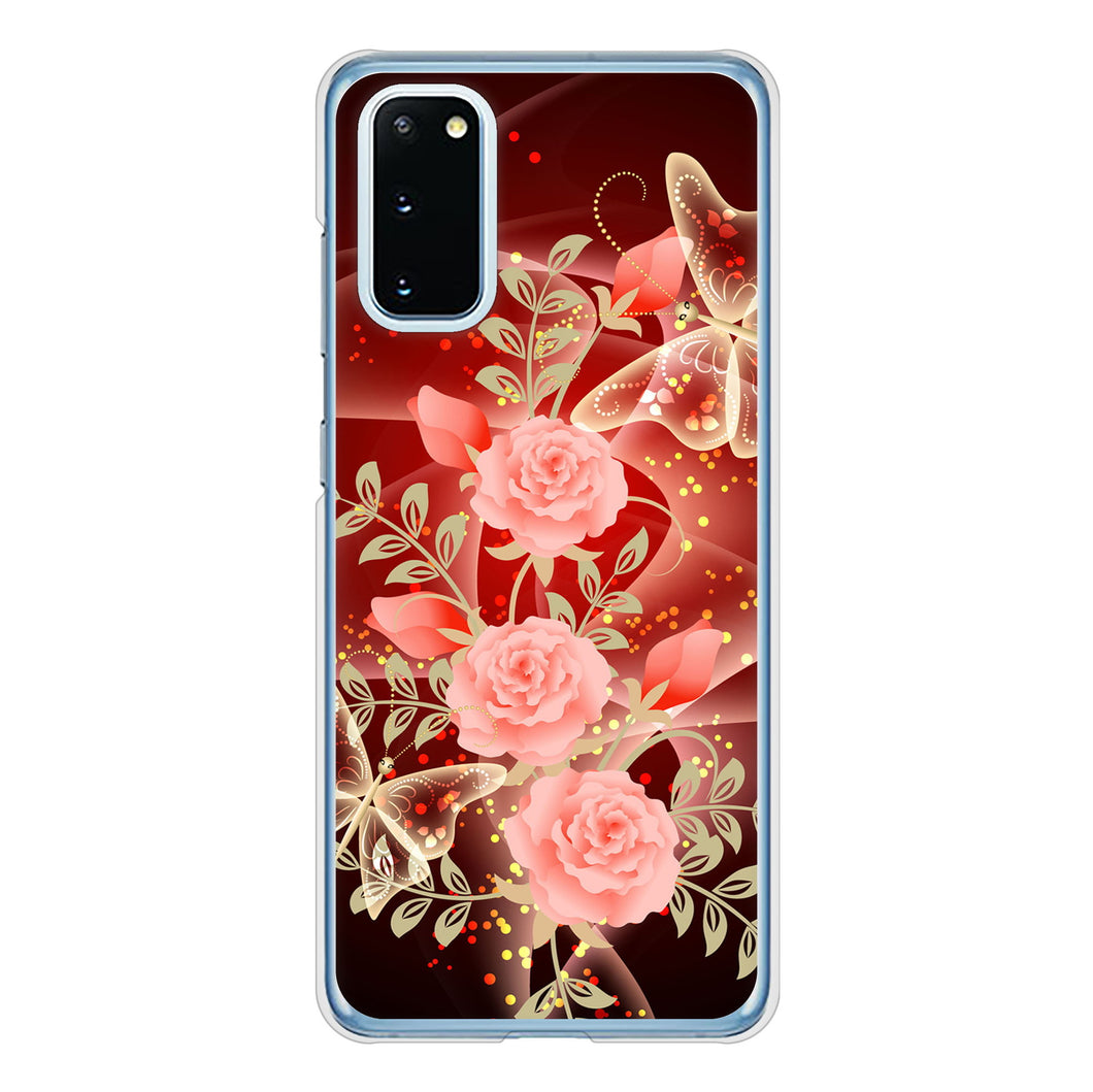 Galaxy S20 5G SC-51A docomo 高画質仕上げ 背面印刷 ハードケース 【VA824 魅惑の蝶とピンクのバラ】