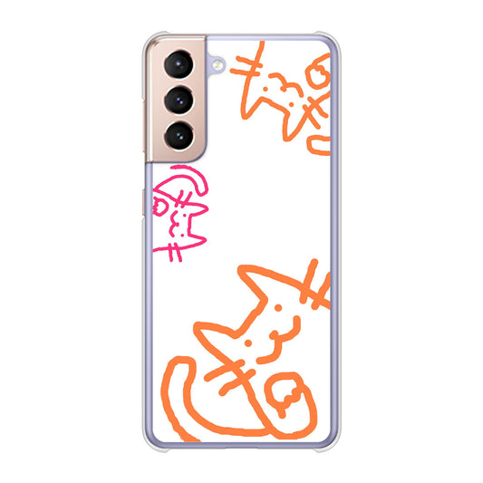 Galaxy S21 5G SC-51B docomo 高画質仕上げ 背面印刷 ハードケース 【1098 手まねきする3匹のネコ】
