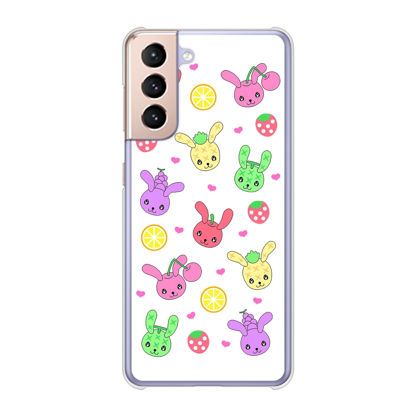 Galaxy S21 5G SC-51B docomo 高画質仕上げ 背面印刷 ハードケース むかいあぐる フルーツうさぎのブルーラビッツ