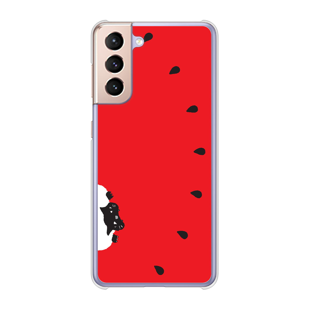 Galaxy S21 5G SC-51B docomo 高画質仕上げ 背面印刷 ハードケース すいかをかじるネコ