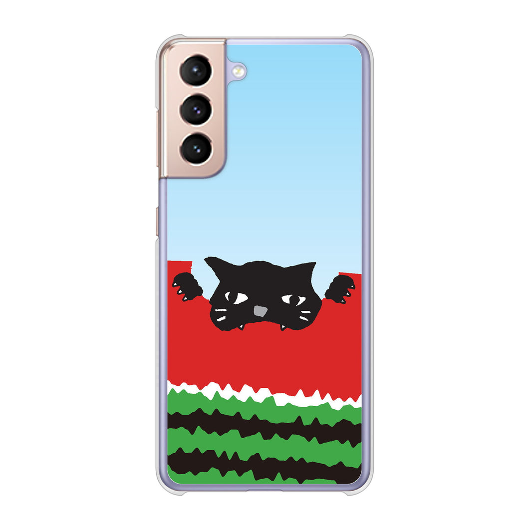 Galaxy S21 5G SC-51B docomo 高画質仕上げ 背面印刷 ハードケース すいかをかじるネコ