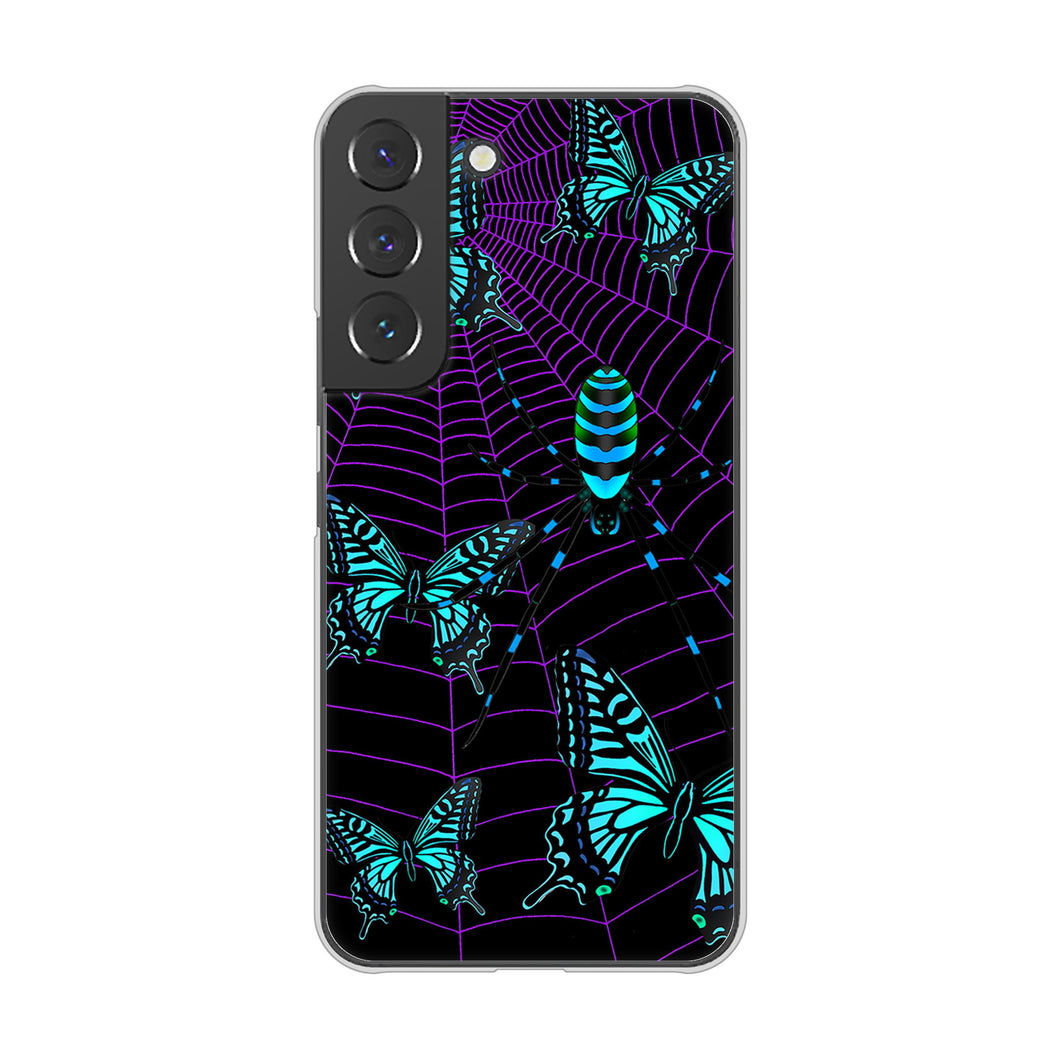 Galaxy S22 SC-51C docomo 高画質仕上げ 背面印刷 ハードケース むかいあぐる 蜘蛛の巣に舞う蝶