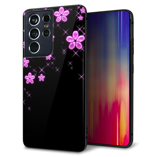 docomo ギャラクシーS21 ウルトラ 5G SC-52B 強化ガラス&TPUスマホケース ガラプリ【019 桜クリスタル】