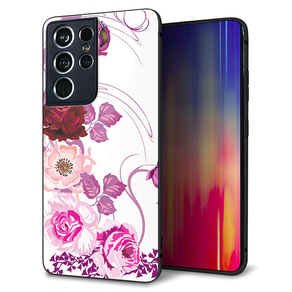 docomo ギャラクシーS21 ウルトラ 5G SC-52B 強化ガラス&TPUスマホケース ガラプリ【116 6月のバラ】