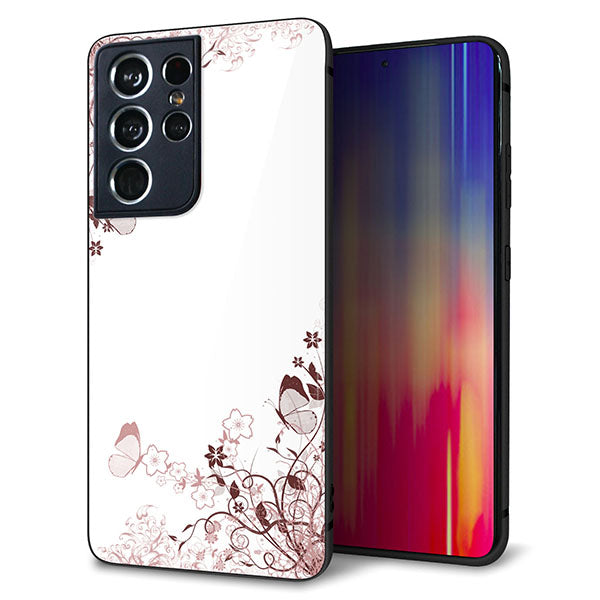 docomo ギャラクシーS21 ウルトラ 5G SC-52B 強化ガラス&TPUスマホケース ガラプリ【142 桔梗と桜と蝶】