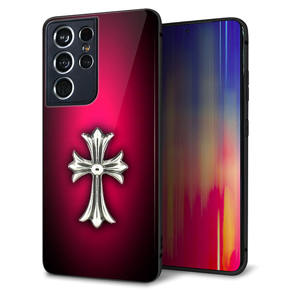 docomo ギャラクシーS21 ウルトラ 5G SC-52B 強化ガラス&TPUスマホケース ガラプリ【249 クロスレッド】