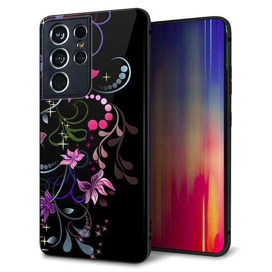docomo ギャラクシーS21 ウルトラ 5G SC-52B 強化ガラス&TPUスマホケース ガラプリ【263 闇に浮かぶ華】