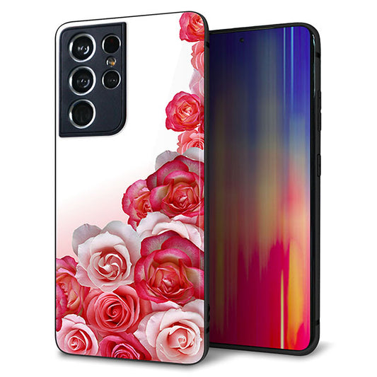 docomo ギャラクシーS21 ウルトラ 5G SC-52B 強化ガラス&TPUスマホケース ガラプリ【299 薔薇の壁】