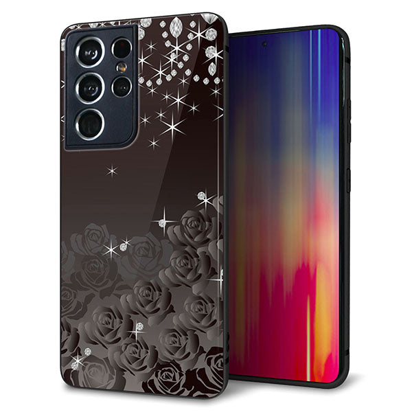 docomo ギャラクシーS21 ウルトラ 5G SC-52B 強化ガラス&TPUスマホケース ガラプリ【327 薔薇とダイヤモンド】