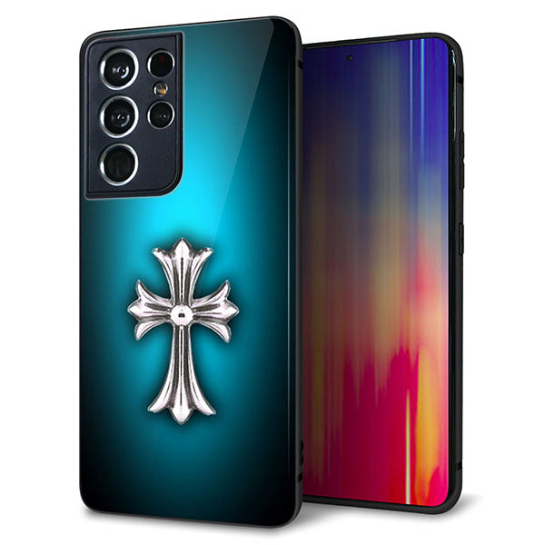 docomo ギャラクシーS21 ウルトラ 5G SC-52B 強化ガラス&TPUスマホケース ガラプリ【334 クロスブルー】