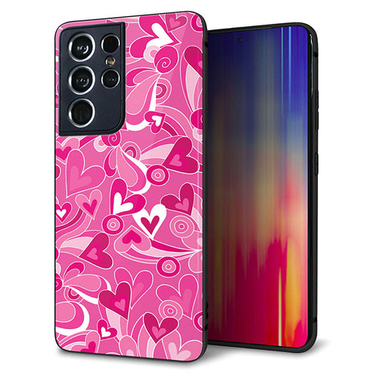 docomo ギャラクシーS21 ウルトラ 5G SC-52B 強化ガラス&TPUスマホケース ガラプリ【383 ピンクのハート】