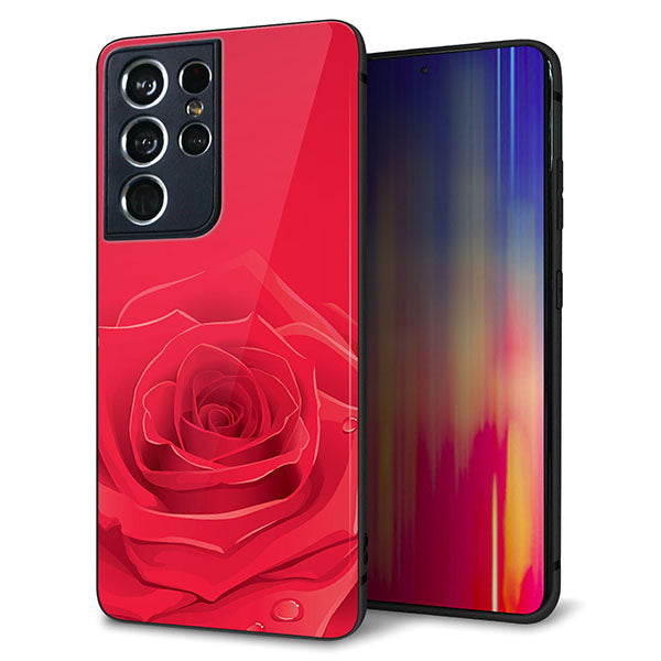 docomo ギャラクシーS21 ウルトラ 5G SC-52B 強化ガラス&TPUスマホケース ガラプリ【395 赤いバラ】