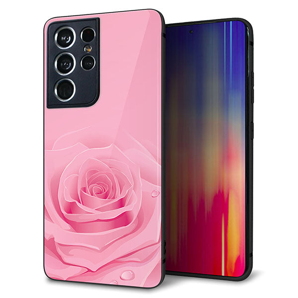 docomo ギャラクシーS21 ウルトラ 5G SC-52B 強化ガラス&TPUスマホケース ガラプリ【401 ピンクのバラ】