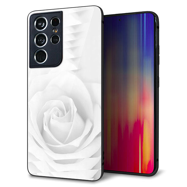 docomo ギャラクシーS21 ウルトラ 5G SC-52B 強化ガラス&TPUスマホケース ガラプリ【402 ホワイトRose】
