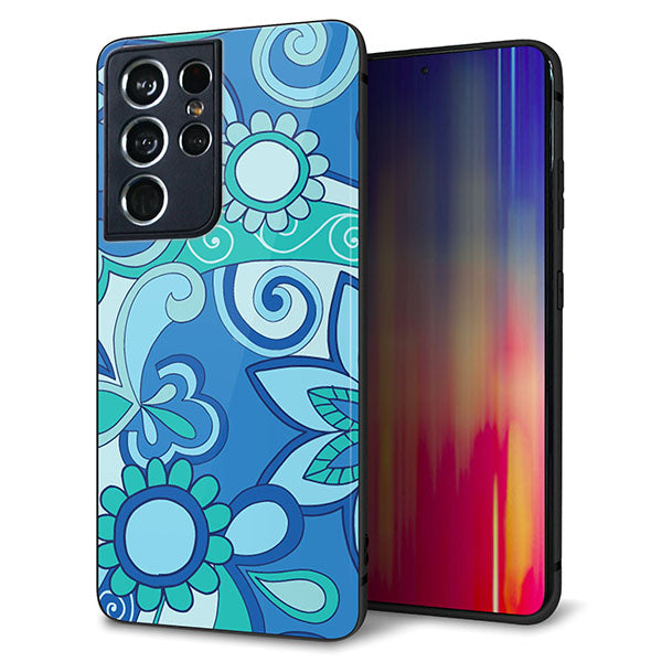 docomo ギャラクシーS21 ウルトラ 5G SC-52B 強化ガラス&TPUスマホケース ガラプリ【409 ブルーミックス】