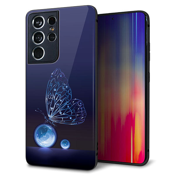 docomo ギャラクシーS21 ウルトラ 5G SC-52B 強化ガラス&TPUスマホケース ガラプリ【418 神秘の蝶】
