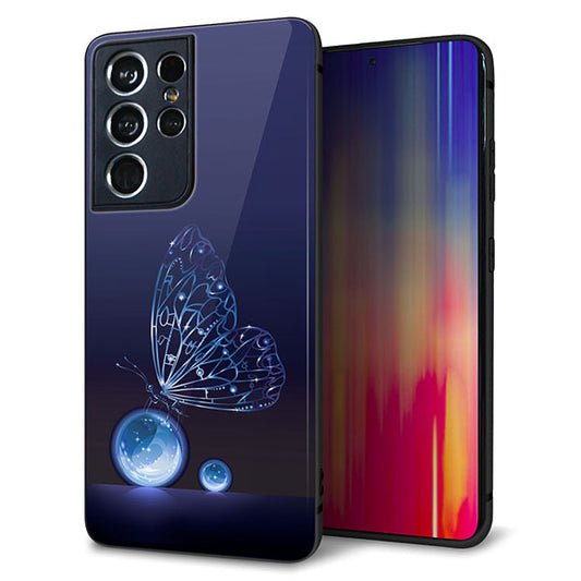 docomo ギャラクシーS21 ウルトラ 5G SC-52B 強化ガラス&TPUスマホケース ガラプリ【418 神秘の蝶】