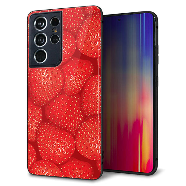 docomo ギャラクシーS21 ウルトラ 5G SC-52B 強化ガラス&TPUスマホケース ガラプリ【444 ストロベリーウォール】