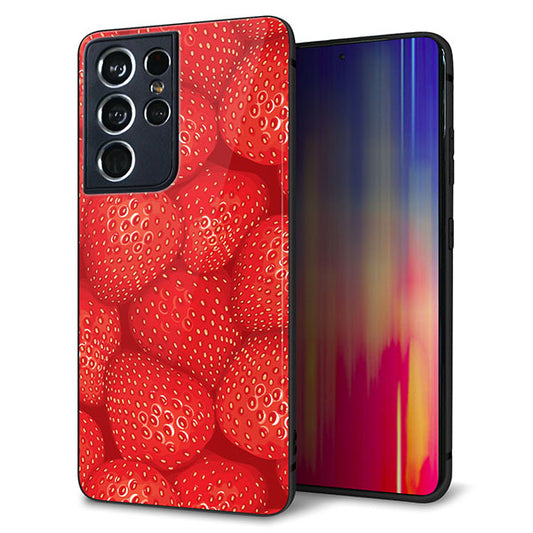 docomo ギャラクシーS21 ウルトラ 5G SC-52B 強化ガラス&TPUスマホケース ガラプリ【444 ストロベリーウォール】
