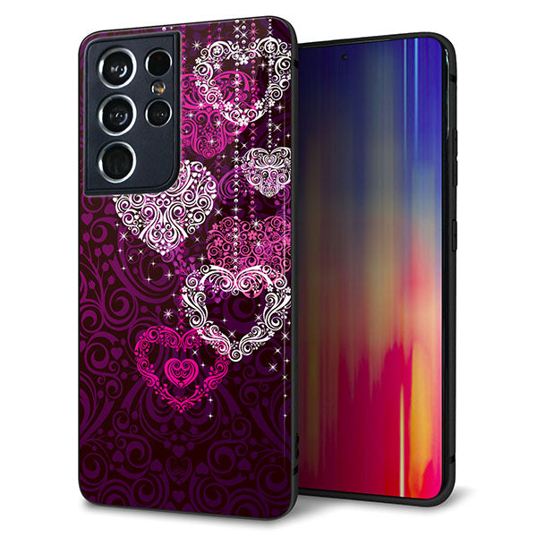 docomo ギャラクシーS21 ウルトラ 5G SC-52B 強化ガラス&TPUスマホケース ガラプリ【468 ハートのシャンデリア】