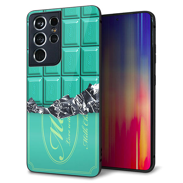 docomo ギャラクシーS21 ウルトラ 5G SC-52B 強化ガラス&TPUスマホケース ガラプリ【554 板チョコ?ミント】
