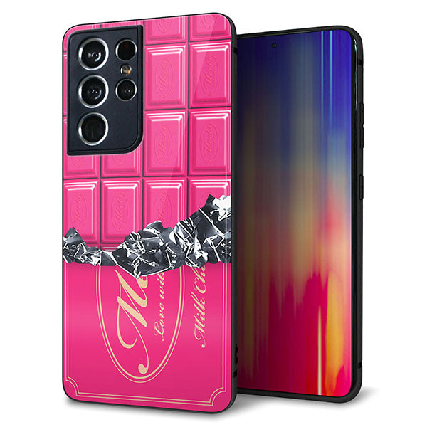docomo ギャラクシーS21 ウルトラ 5G SC-52B 強化ガラス&TPUスマホケース ガラプリ【555 板チョコ?ストロベリー】