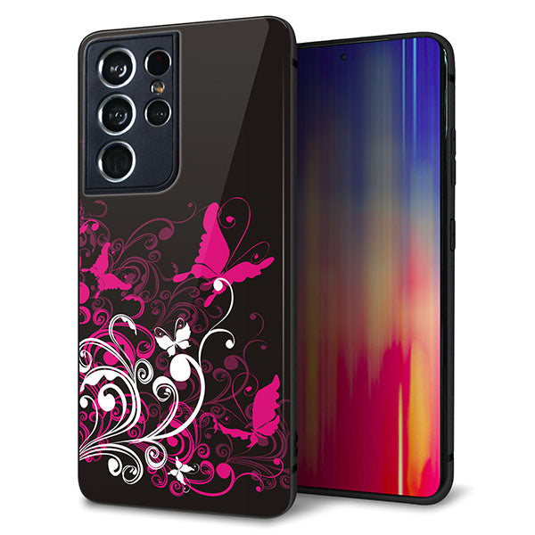 docomo ギャラクシーS21 ウルトラ 5G SC-52B 強化ガラス&TPUスマホケース ガラプリ【585 闇に舞う蝶】
