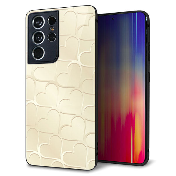docomo ギャラクシーS21 ウルトラ 5G SC-52B 強化ガラス&TPUスマホケース ガラプリ【630 かくれハート】